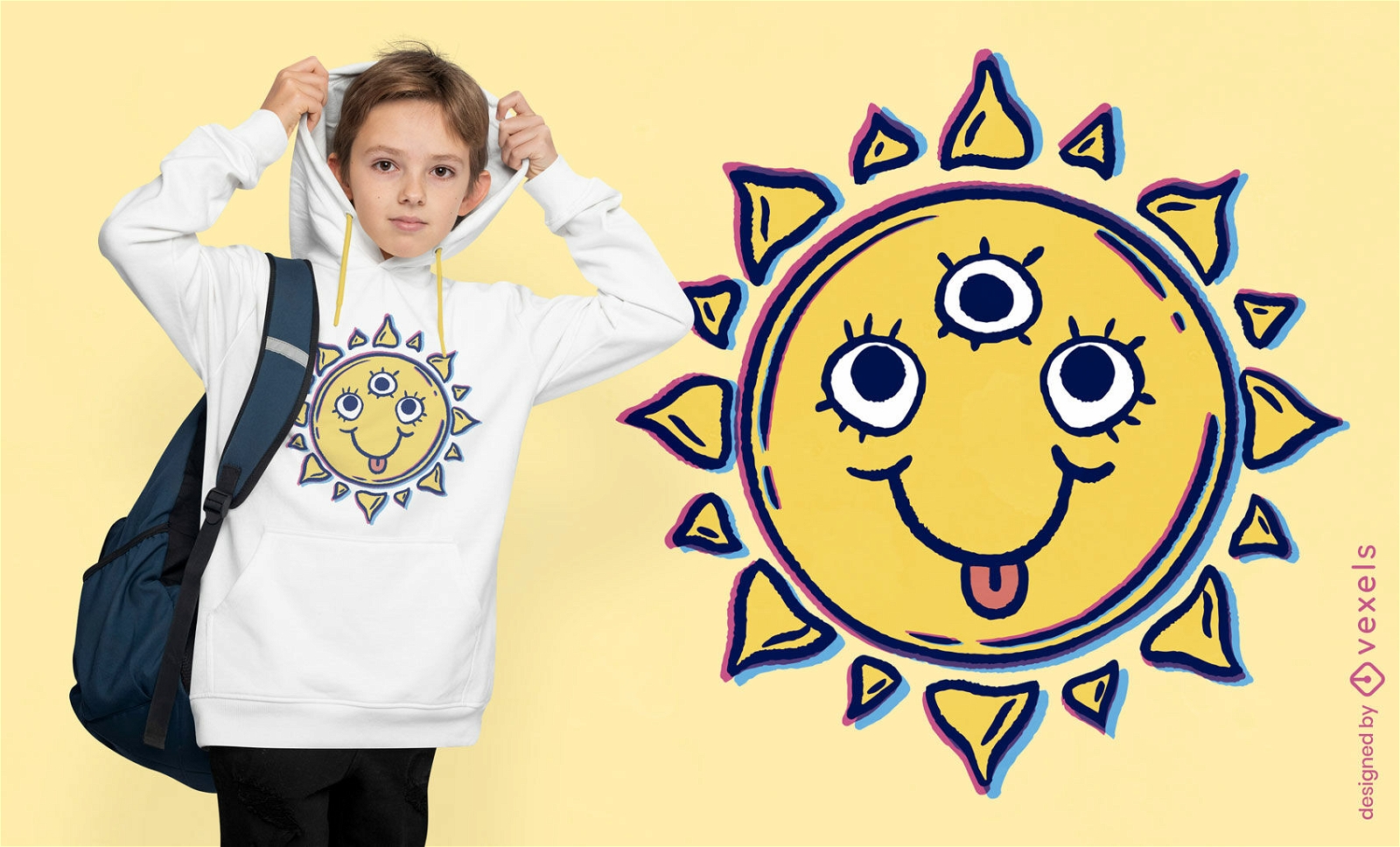 Sonne mit drei Augen-Cartoon-T-Shirt-Design