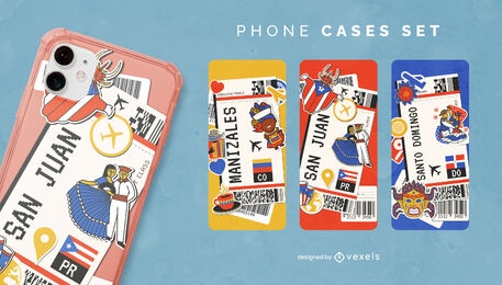Conjunto de capas de telefone de cartões de embarque latino-americanos