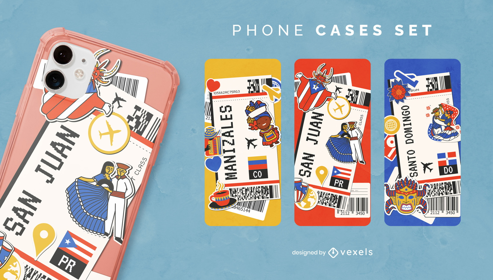 Latin american boarding passes phone case set