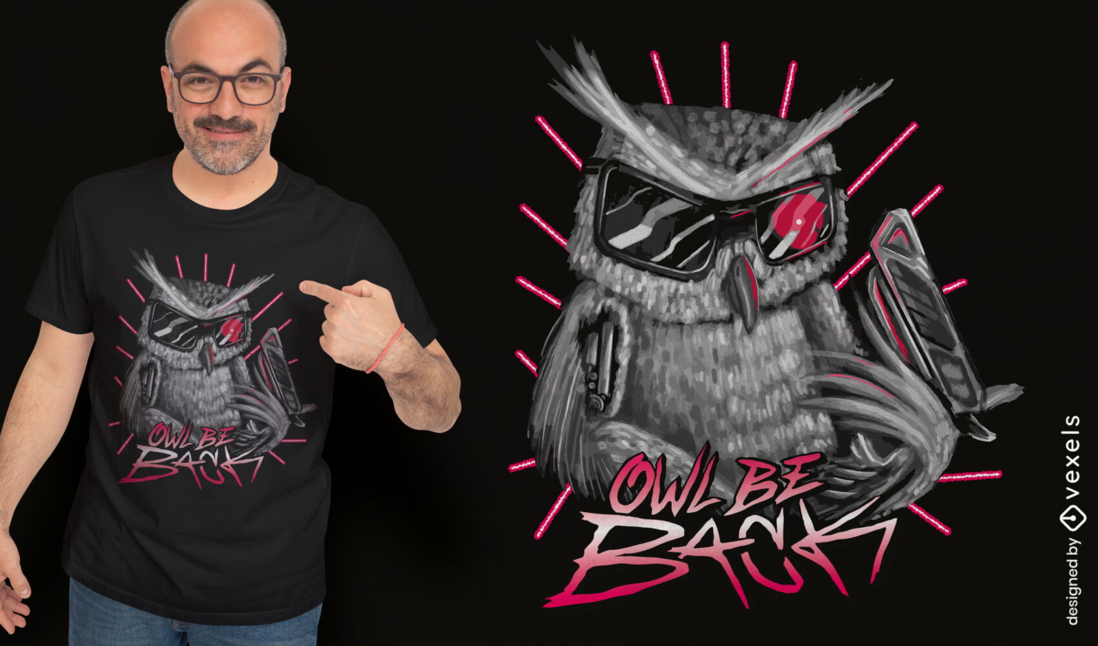 Diseño de camiseta de animal búho con gafas de sol.