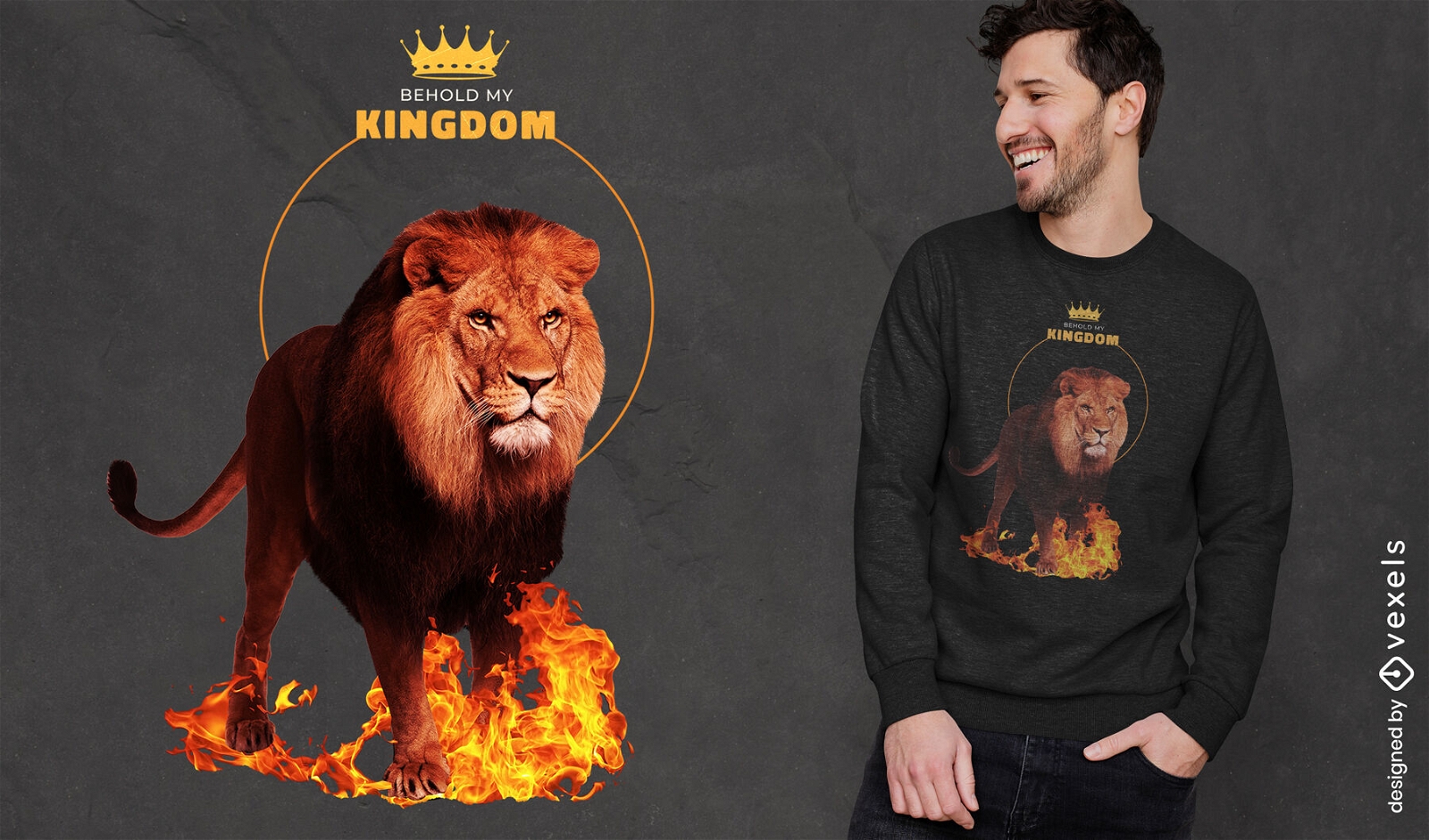 Lion wild animal on fire t-shirt psd