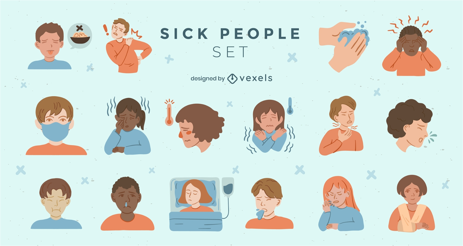 Conjunto plano de personas enfermas