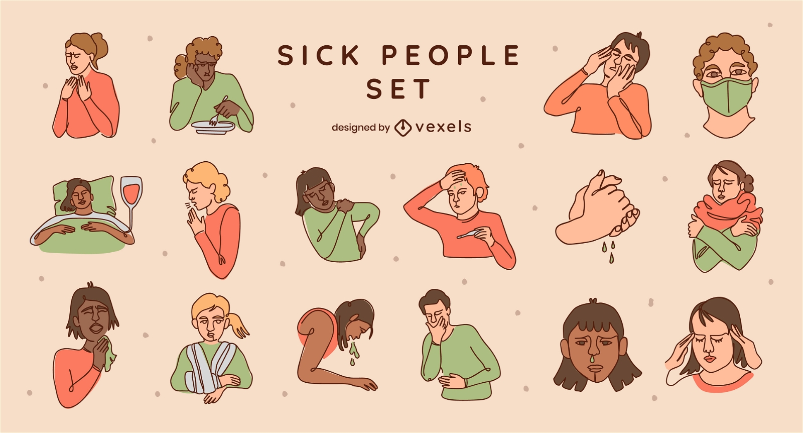 Healthcare sick people set
