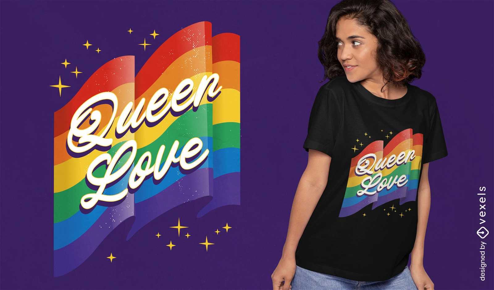 Diseño de camiseta de bandera de orgullo de amor queer