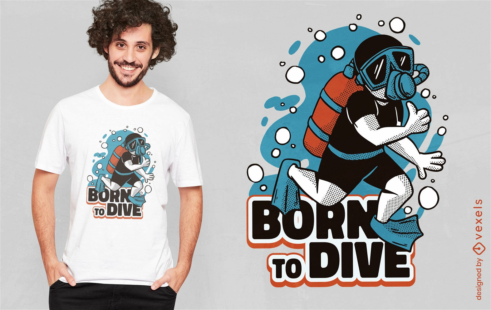 Design de camiseta nascido para mergulhar