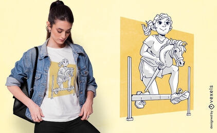 Mädchen-Hobby-Horsing-Cartoon-T-Shirt-Design