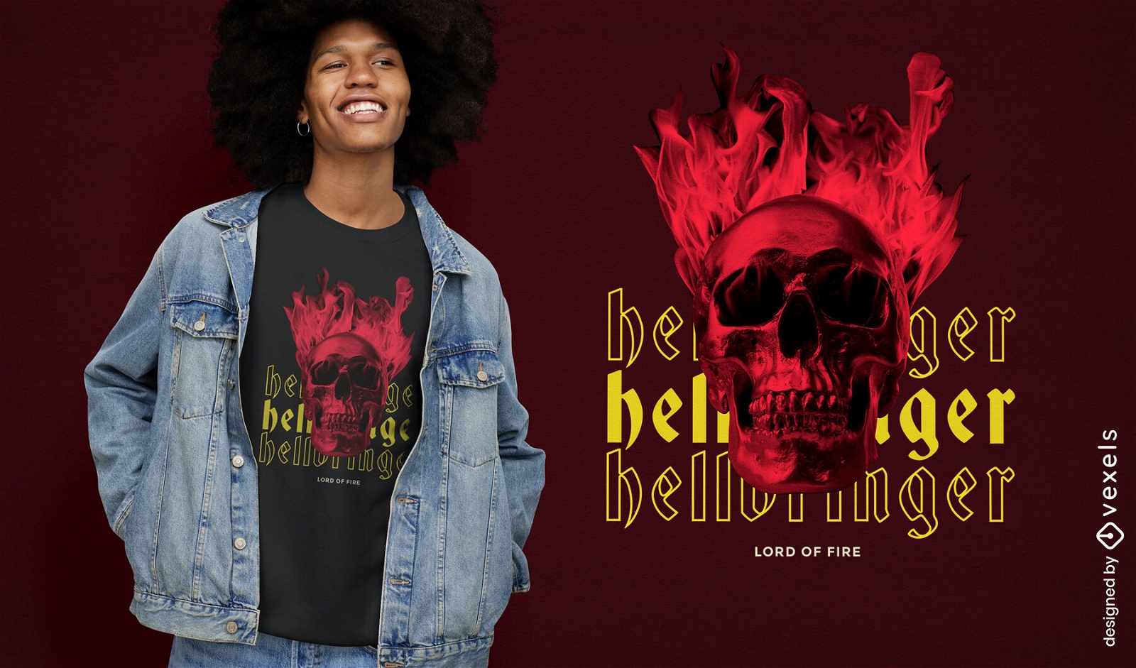 Skeleton head on fire hell t-shirt psd