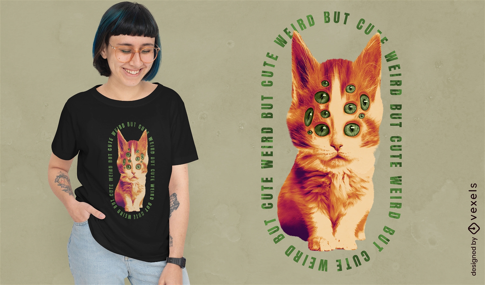 Animal gato com muitos olhos camiseta psd