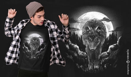 Animal lobo no design de camiseta da floresta