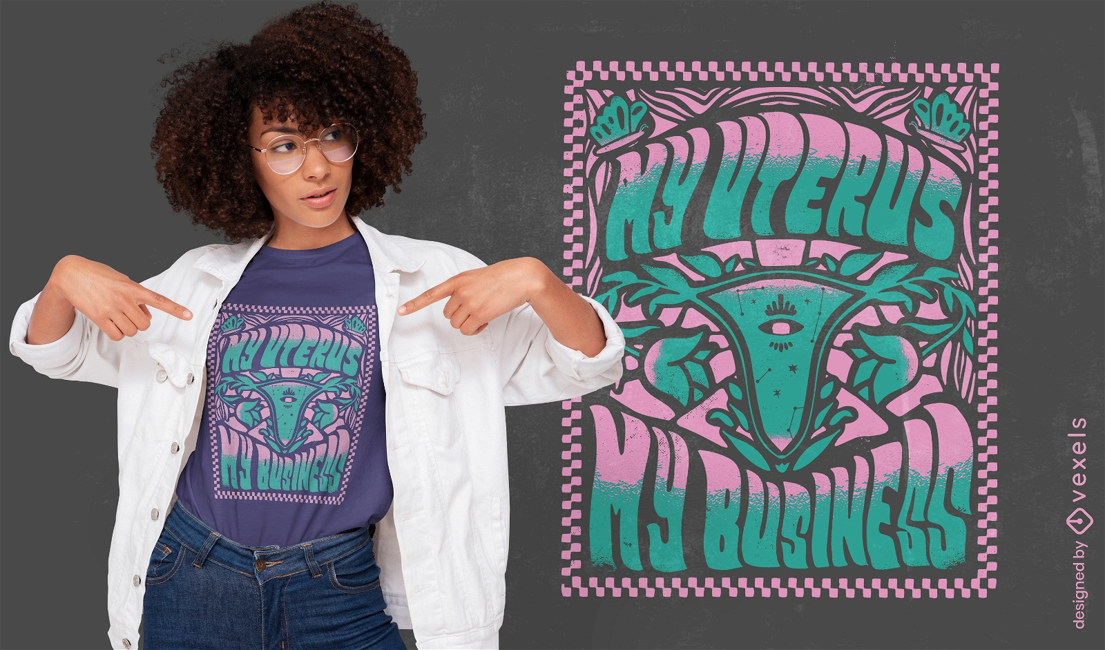 Diseño de camiseta de cita feminista de útero abstracto