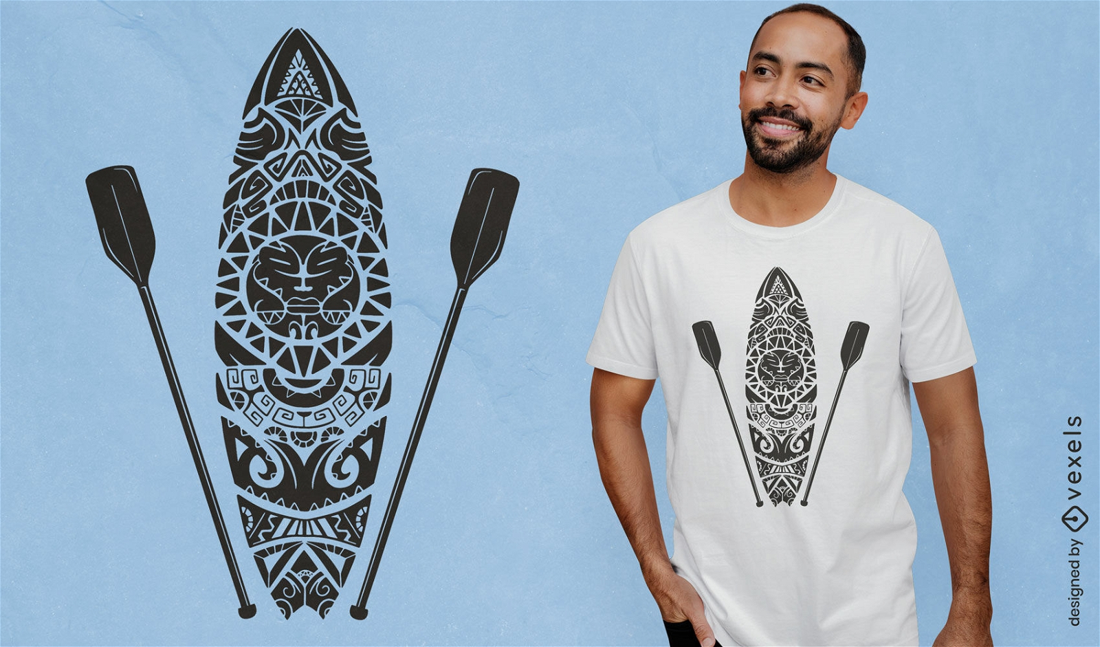 Design de camiseta maori de stand up paddle e prancha de surf