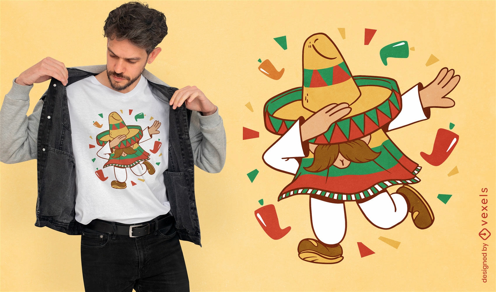 Diseño de camiseta divertida de hombre mexicano frotando
