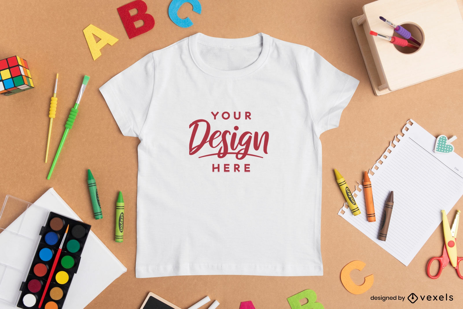 Child t-shirt with school supplies mockup