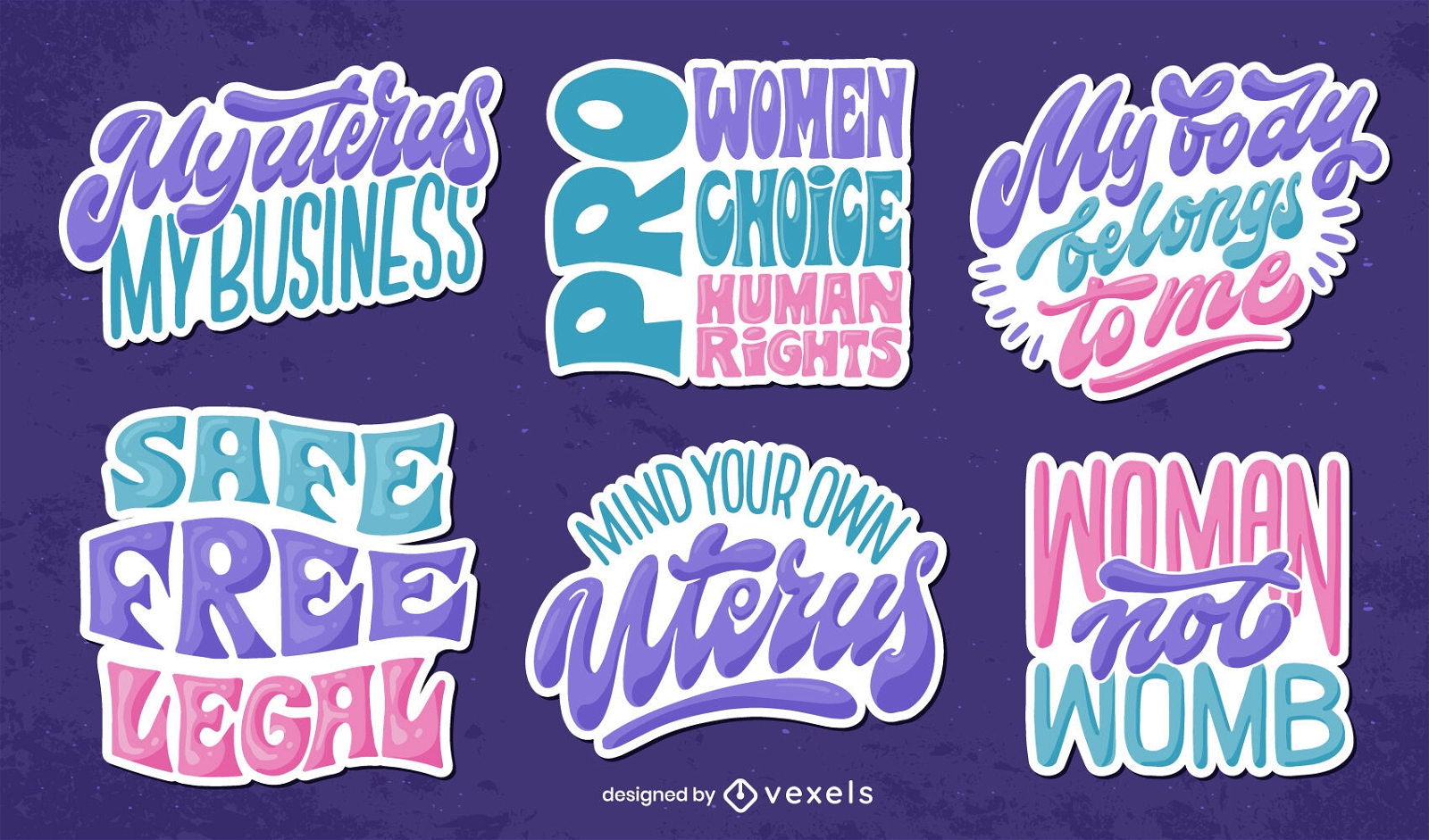 Uterus feminist lettering sticker set