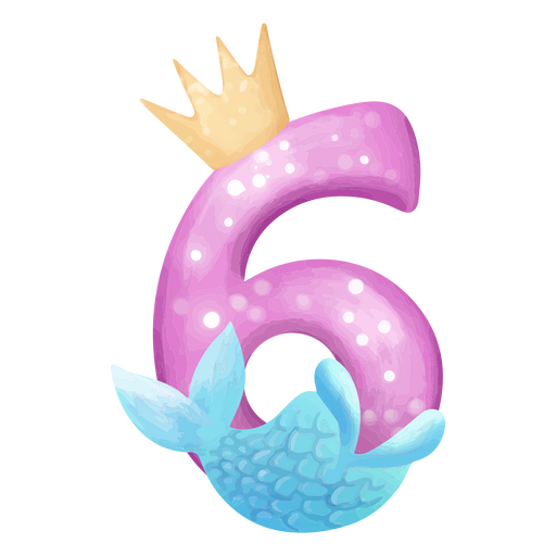 6 Meerjungfrau-Aquarellnummer PNG-Design