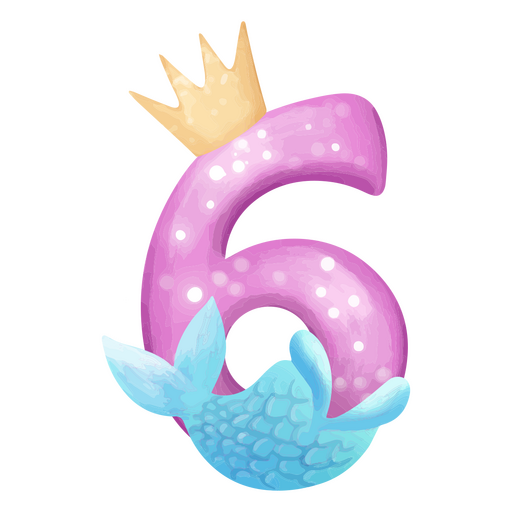 6 número de acuarela de sirena Diseño PNG