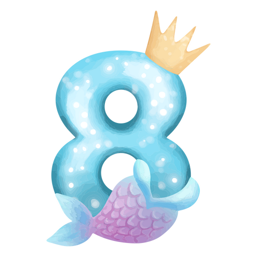 8 Meerjungfrau-Aquarellnummer PNG-Design