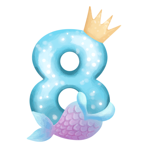 8 número de acuarela de sirena Diseño PNG