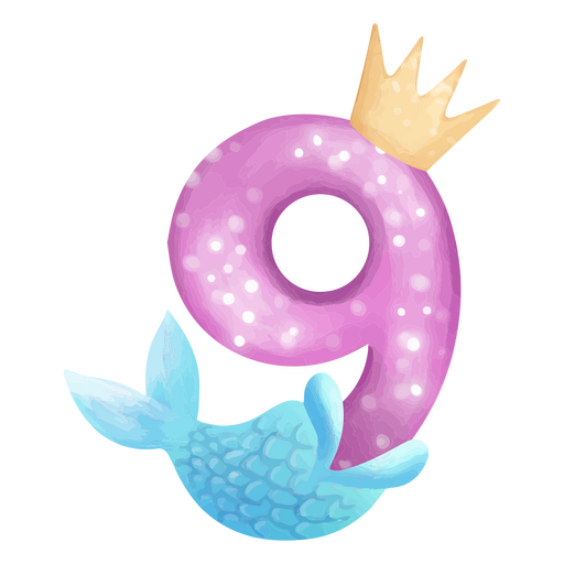 9 sereia aquarela n?mero Desenho PNG