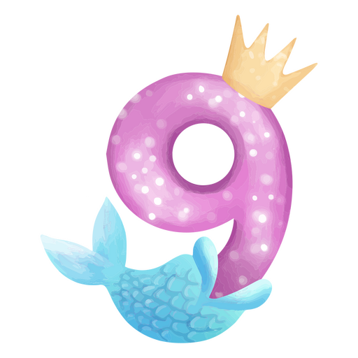 9 mermaid watercolor number  PNG Design