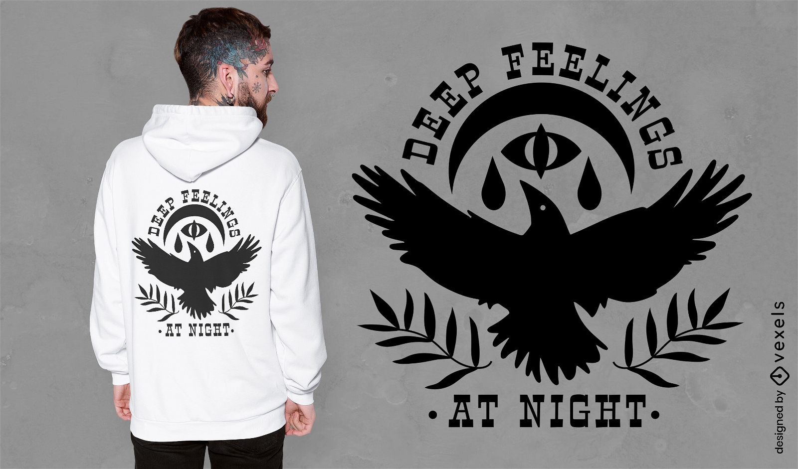 Sentimentos profundos no design de camiseta de corvo noturno