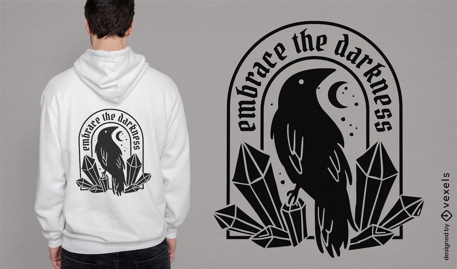 Embrace the darkness crow and crystals t-shirt design