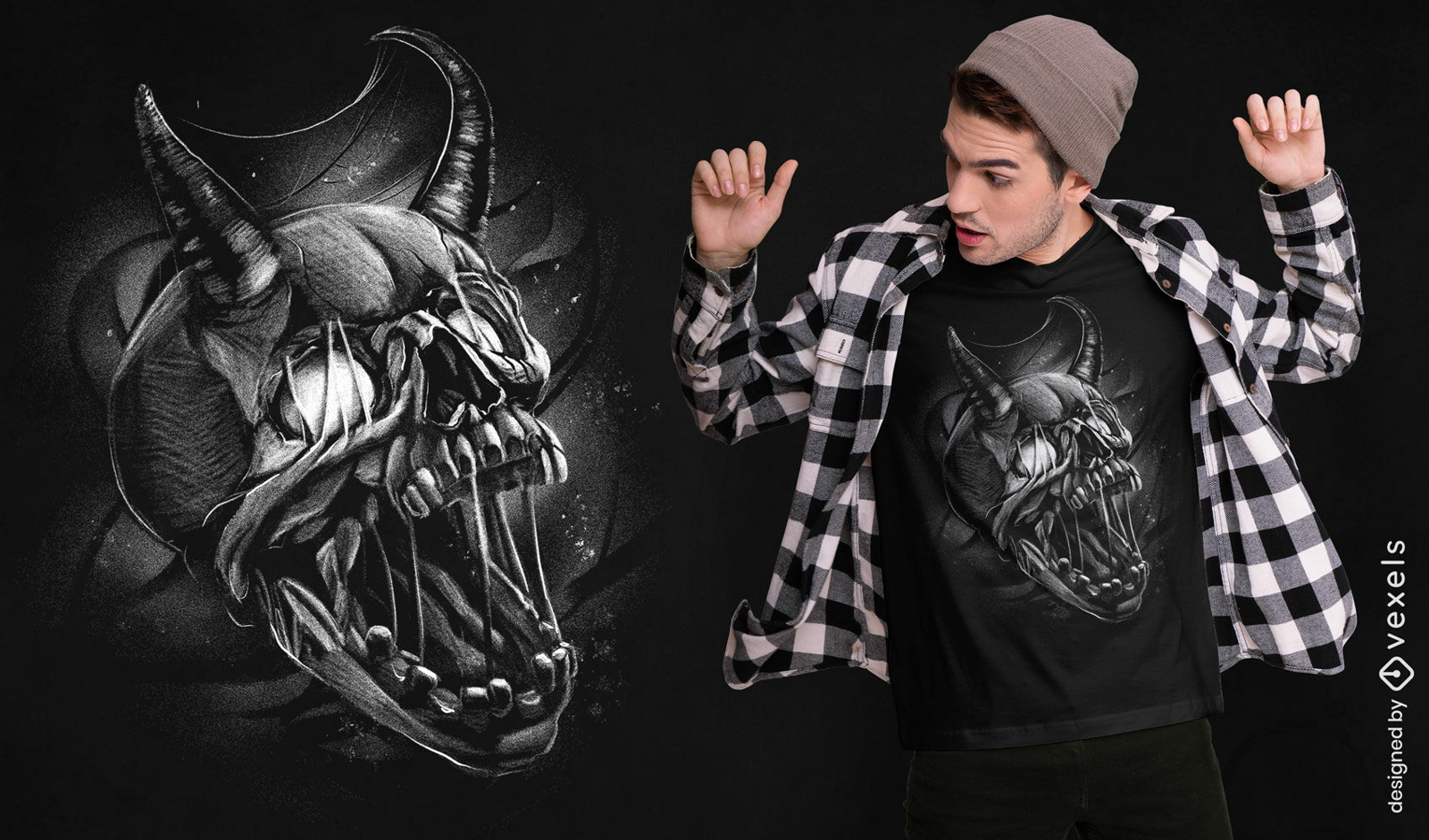 Design de camiseta de caveira demon?aca