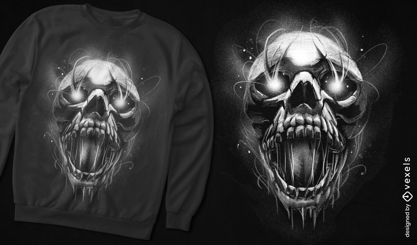 Diseño de camiseta con grito de terror y calavera