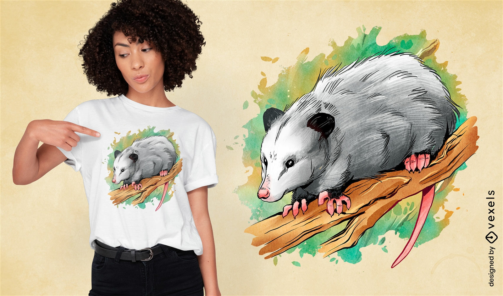 Realistisches Opossum-Illustrations-T-Shirt-Design