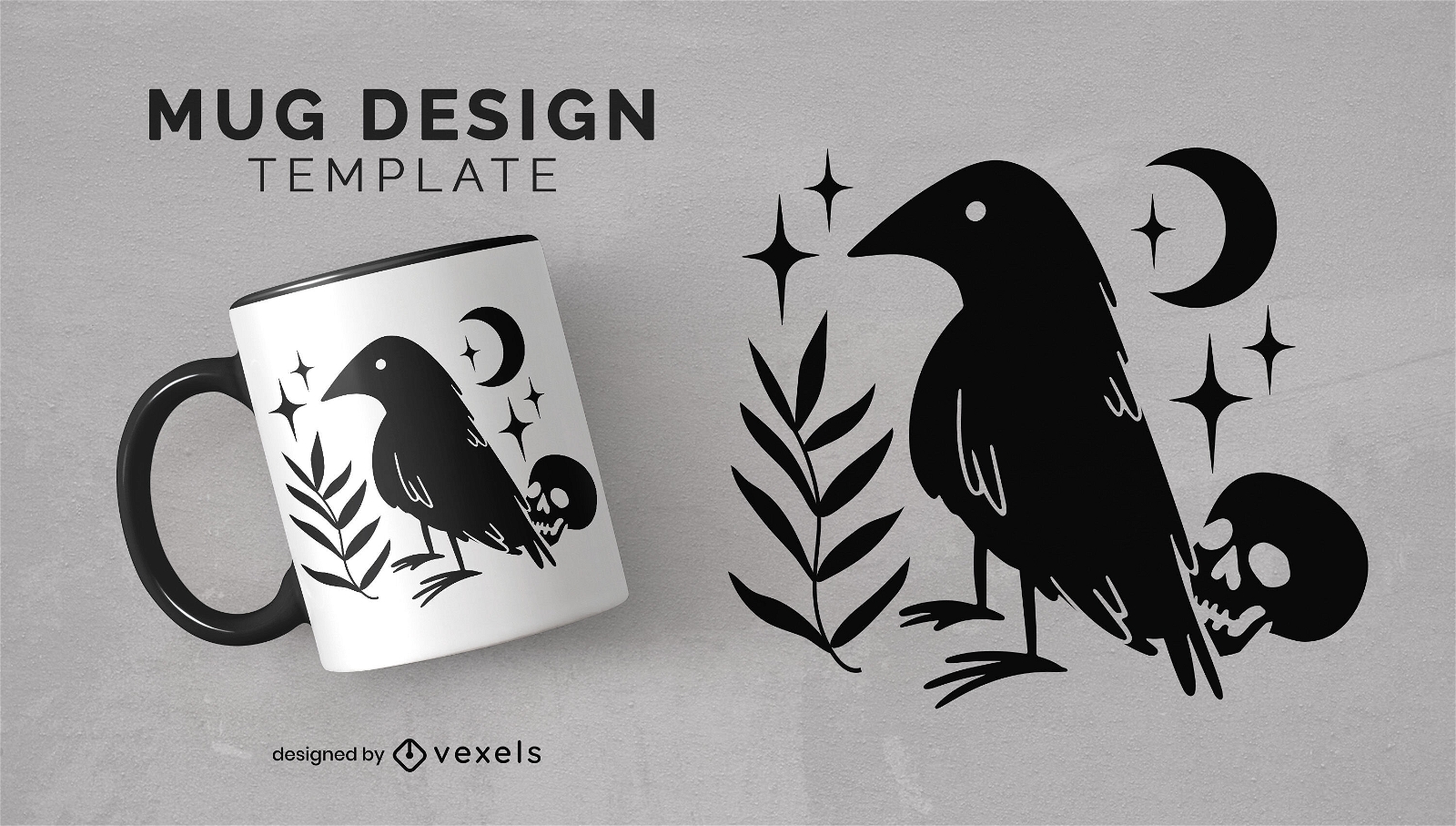 Night raven and skull mug design