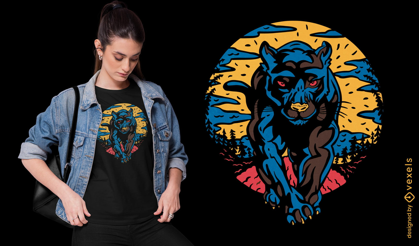 Tier-T-Shirt-Design des schwarzen Panthers