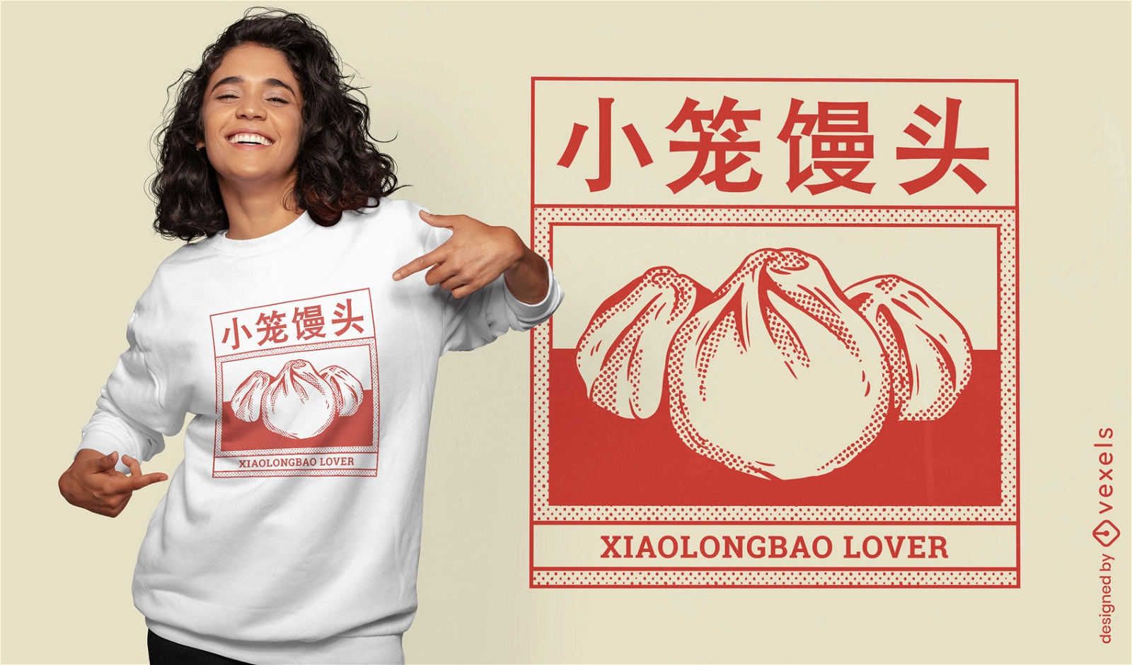 Diseño de camiseta de comida asiática xiaolongbao.