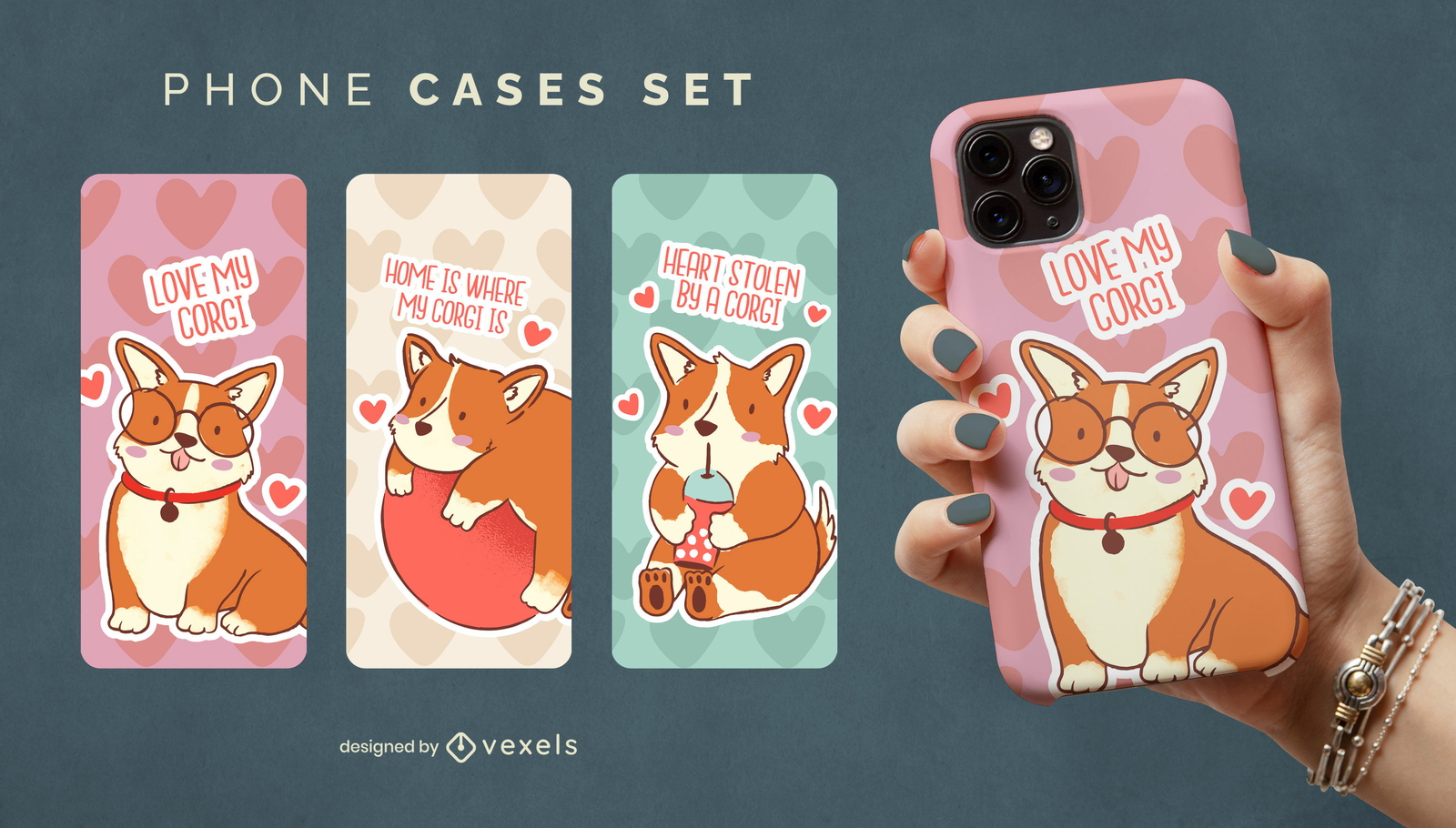 Lindo conjunto de capas de telefone para animais de estimação Corgi