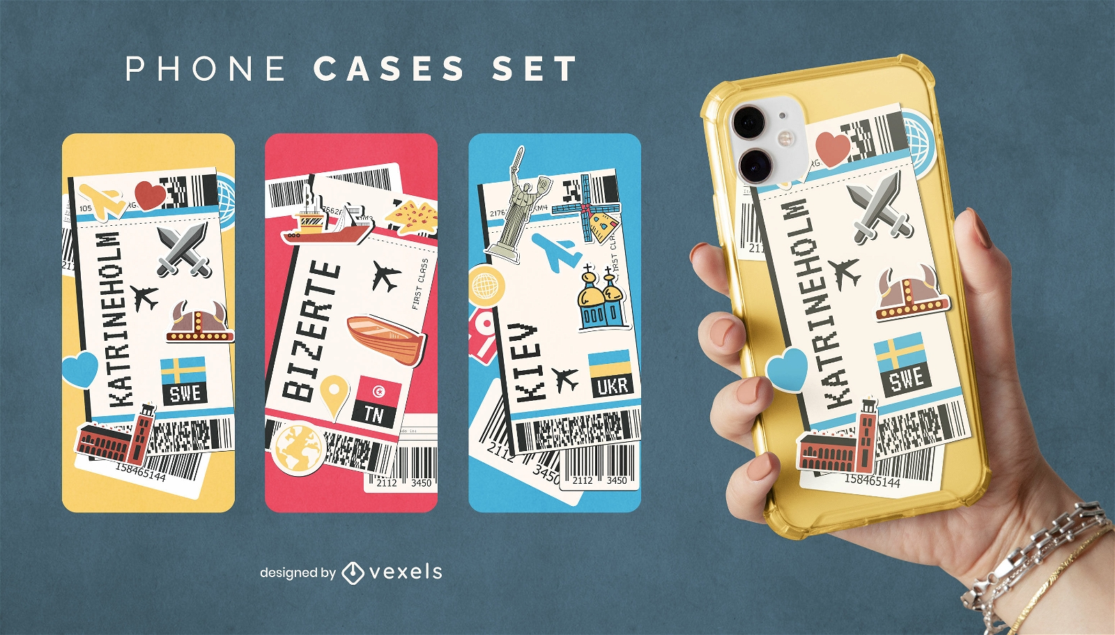 Traveling boarding pass phone case set