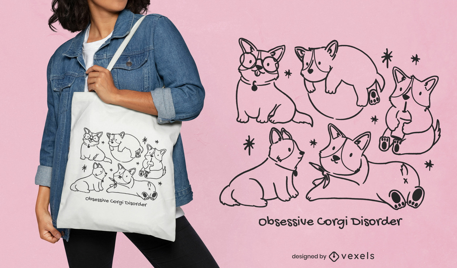 Diseño de bolso tote con personajes de Corgi