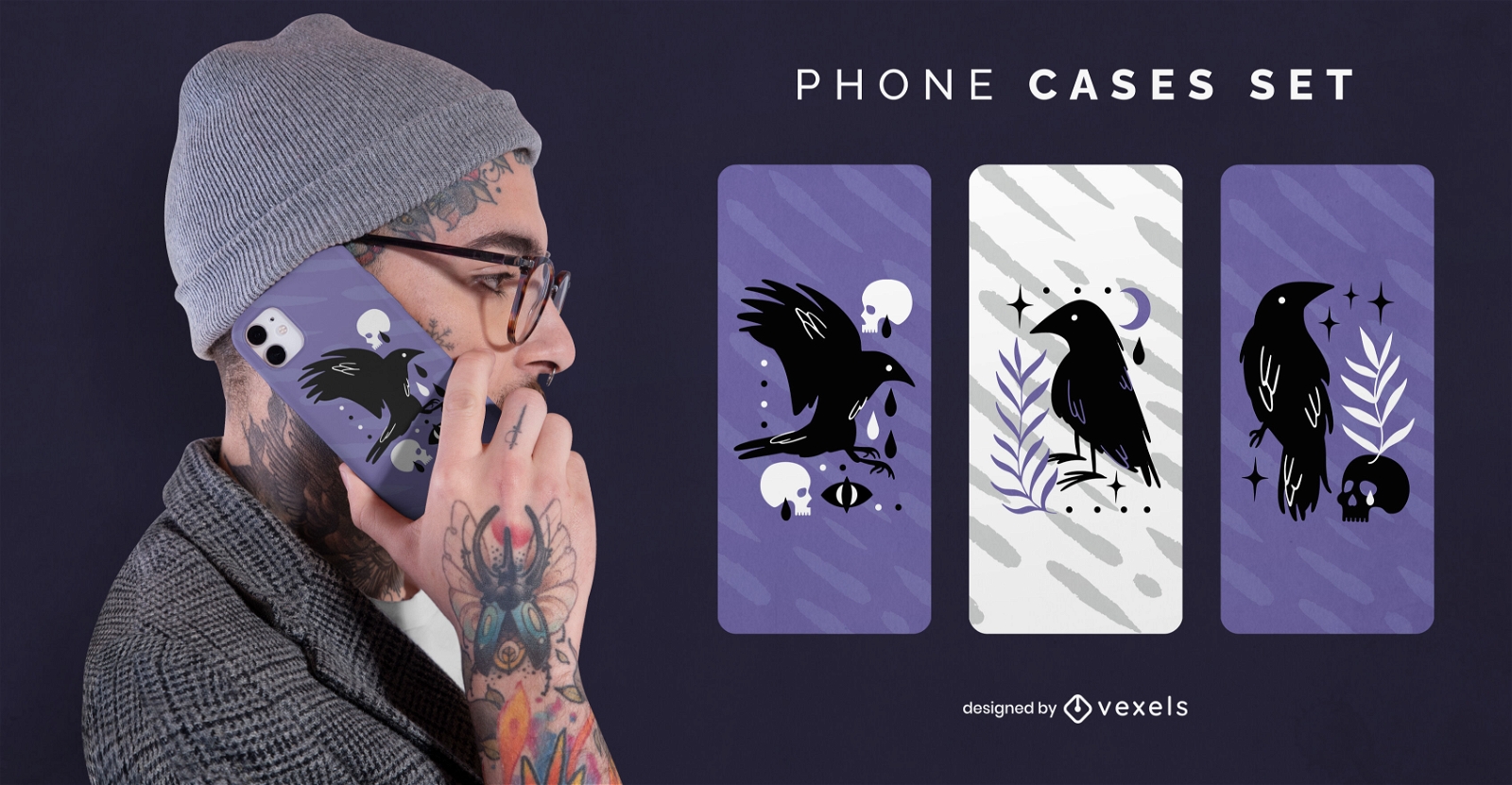 Conjunto de capas de telefone com bruxas de animais de p?ssaros corvo