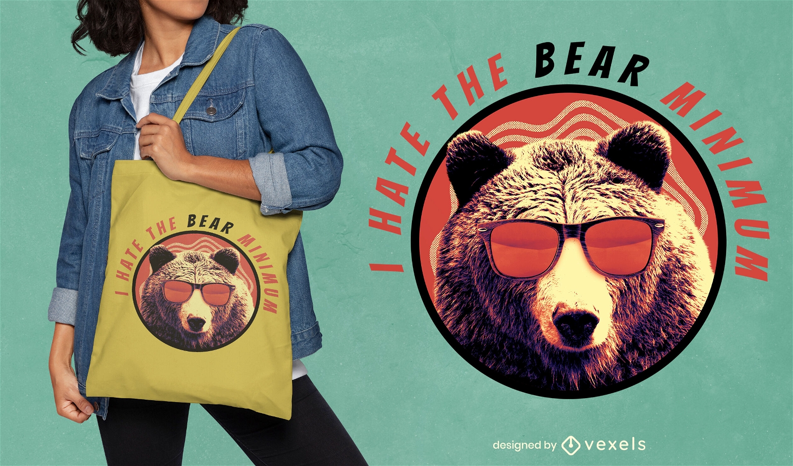 Brown bear with sunglasses tote bag design