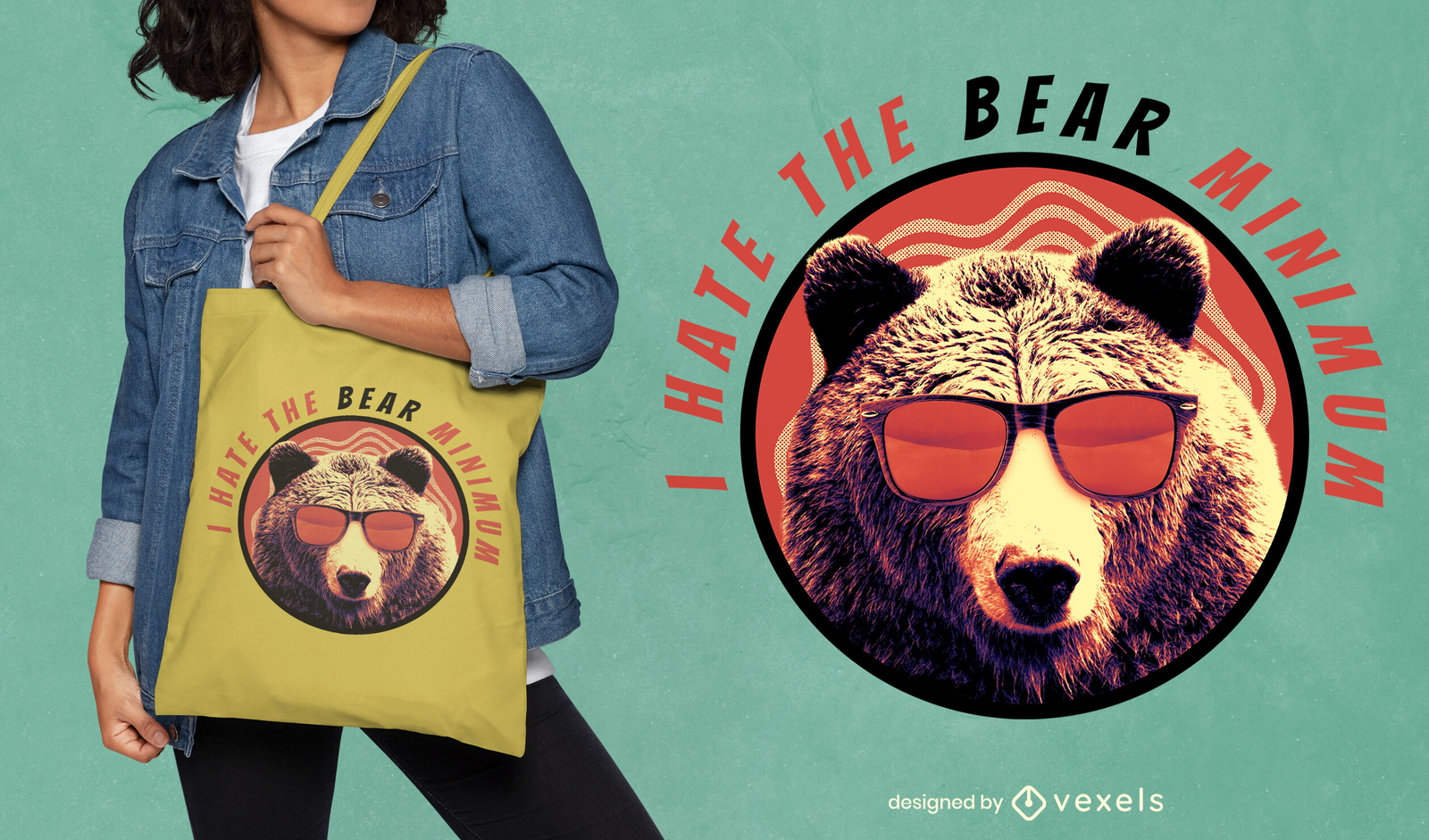 Diseño de bolso tote de oso pardo con gafas de sol