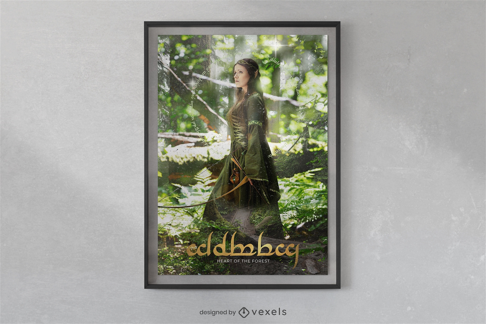 Design de cartaz de fantasia de princesa elfo arqueiro