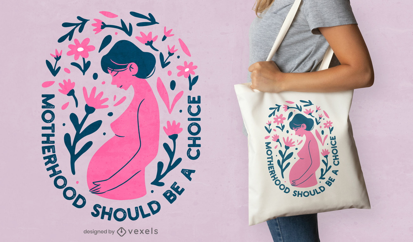 Diseño de bolso tote de maternidad feminista