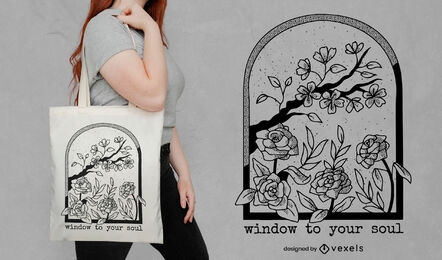 Floral window tote bag design