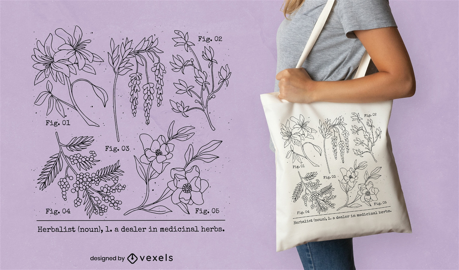 Botanisches Blumencollage-Einkaufstaschendesign