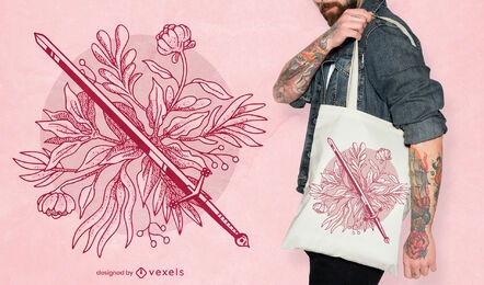 Floral sword tote bag design