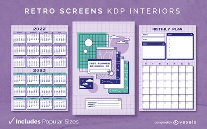 Retro tabs planner Diary Design Template KDP
