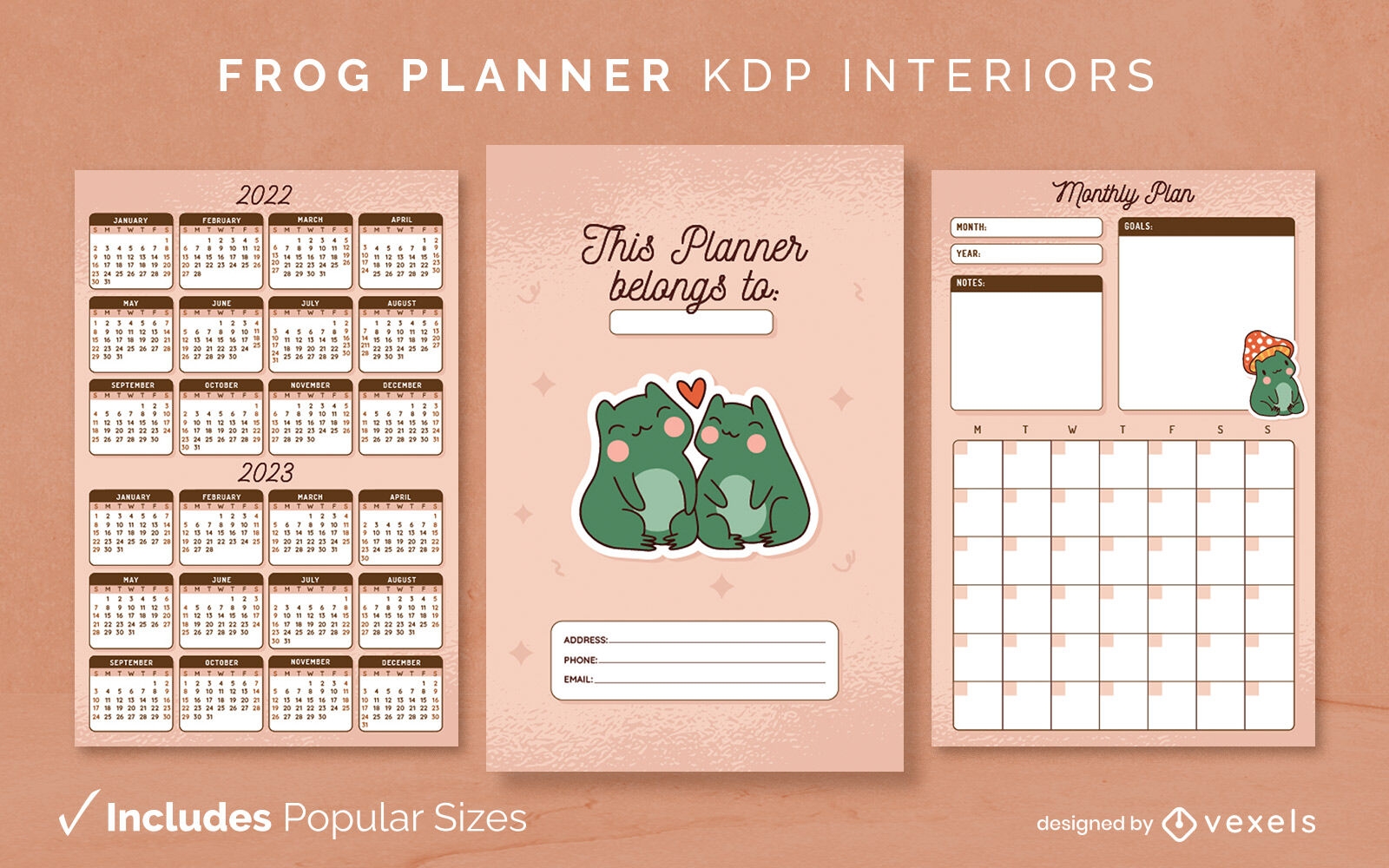 Modelo de design de diário de planejador de casal de sapos KDP