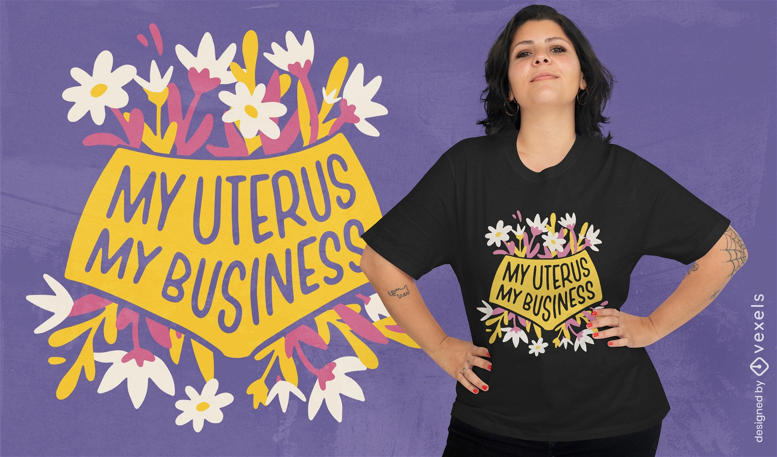 Design de camiseta de flores de citação de útero