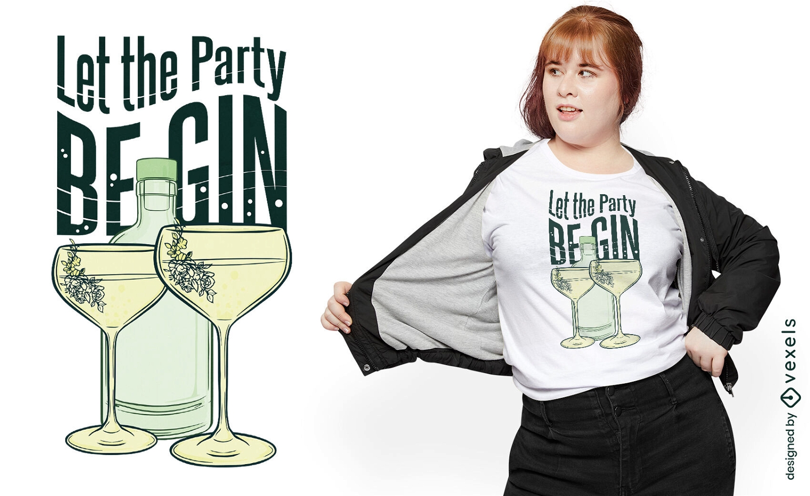 Garrafa de gin e copos bebe design de t-shirt