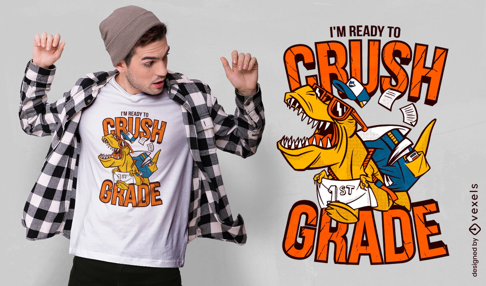 Dinossauro T-rex em design de camiseta de primeira série