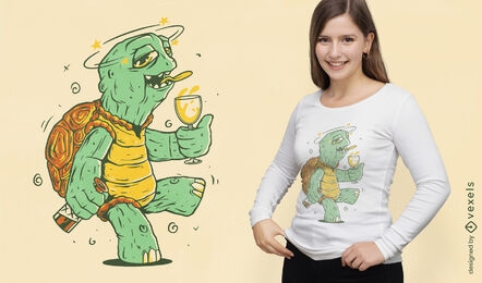 Drunk turtle animal cartoon t-shirt design