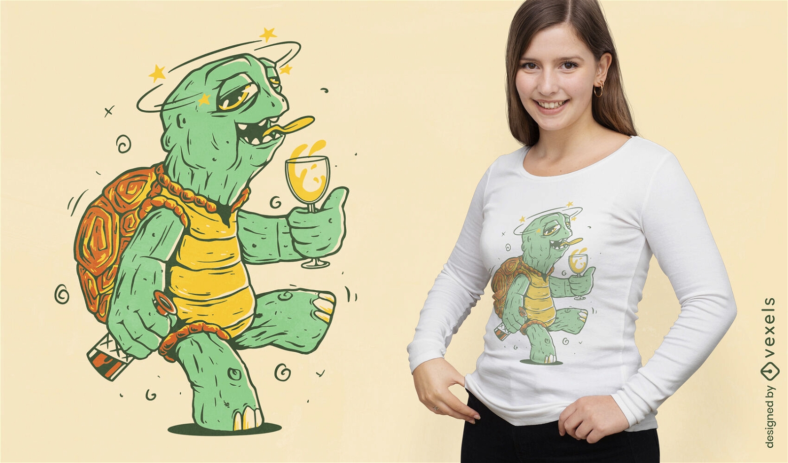 Diseño de camiseta de dibujos animados de animales de tortuga borracha